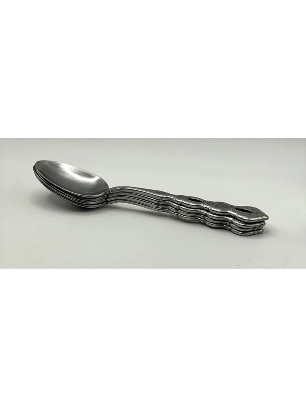 4- Oneida Community FANTASY Burnished Stainless Pierced Hndl Teaspoon Lot ~ 6”